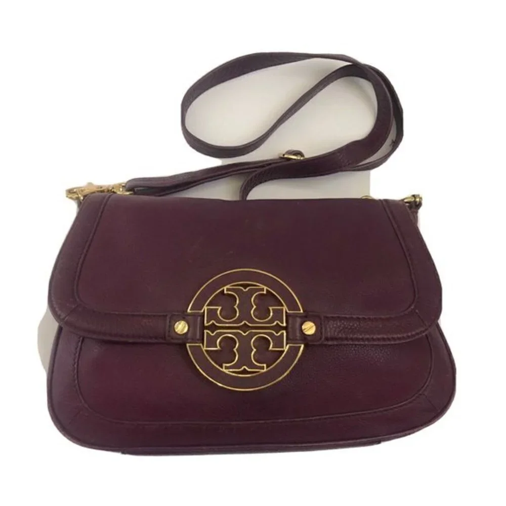 Tory Burch  Handbag Crossbody  Leather plum Burgandy Purse Shoulderbag fully lin